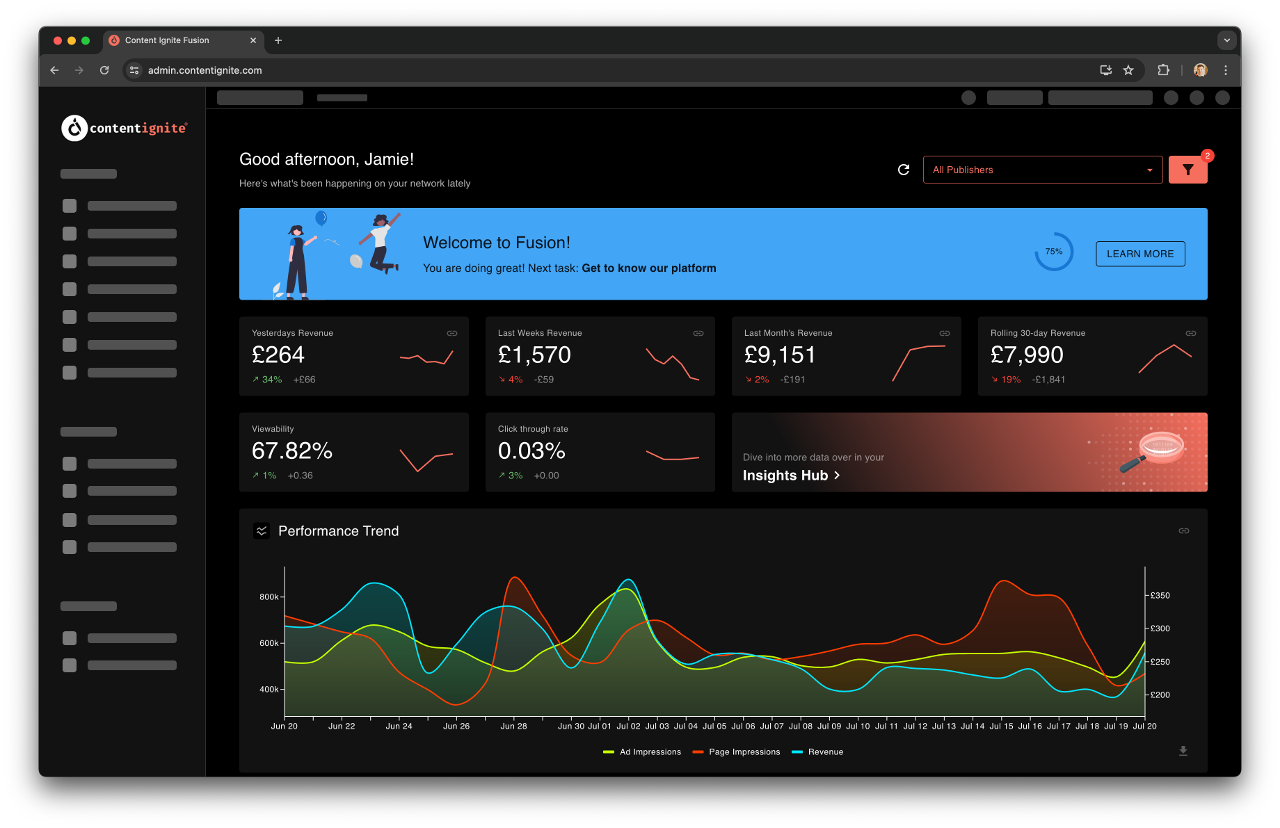 Preview of the dashboard/home page in Fusion